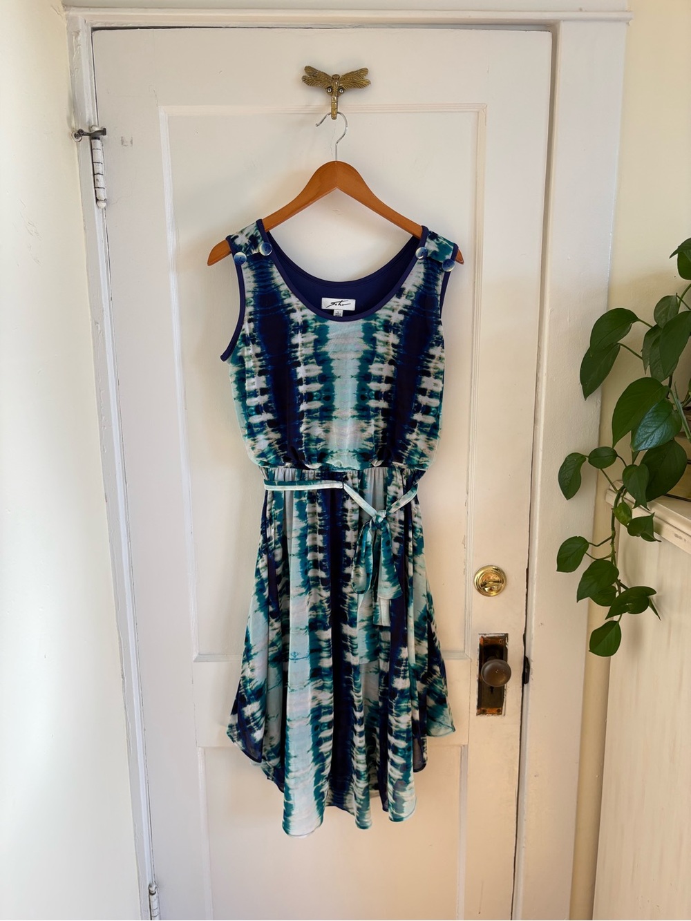 SOHO Apparel Blue Tie Dye‎ Sleeveless Midi Dress Large